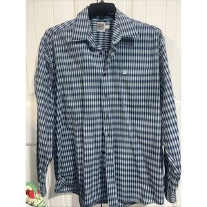 Cinch Men's Blue and White Plaid Long Sleeve Button Down Shirt Size Large